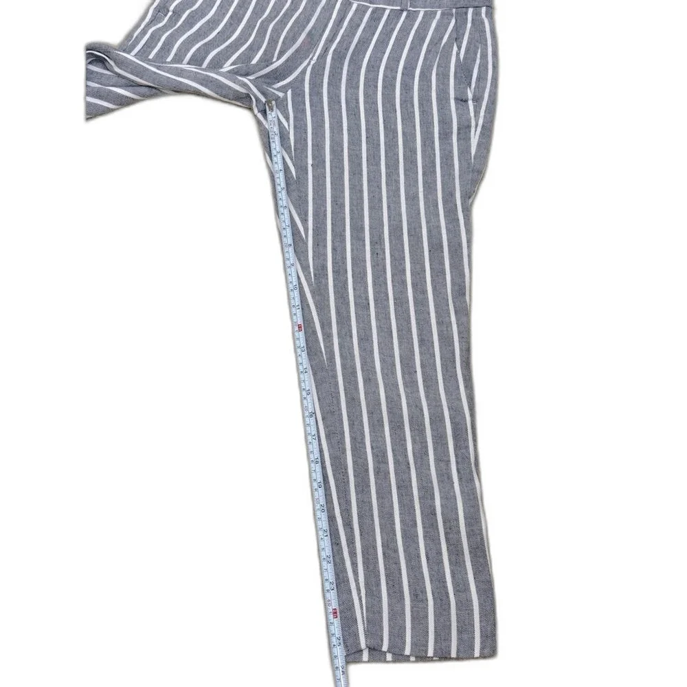 Banana Republic Grey Striped Linen Mid Rise Avery Ankle Length Pants Sz 0 EUC